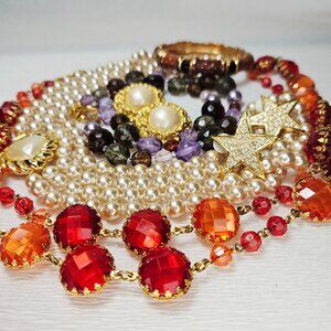 Joan Rivers Lot Necklace Earrings Bracelet Pearl Heart Red Orange Purple Brown
